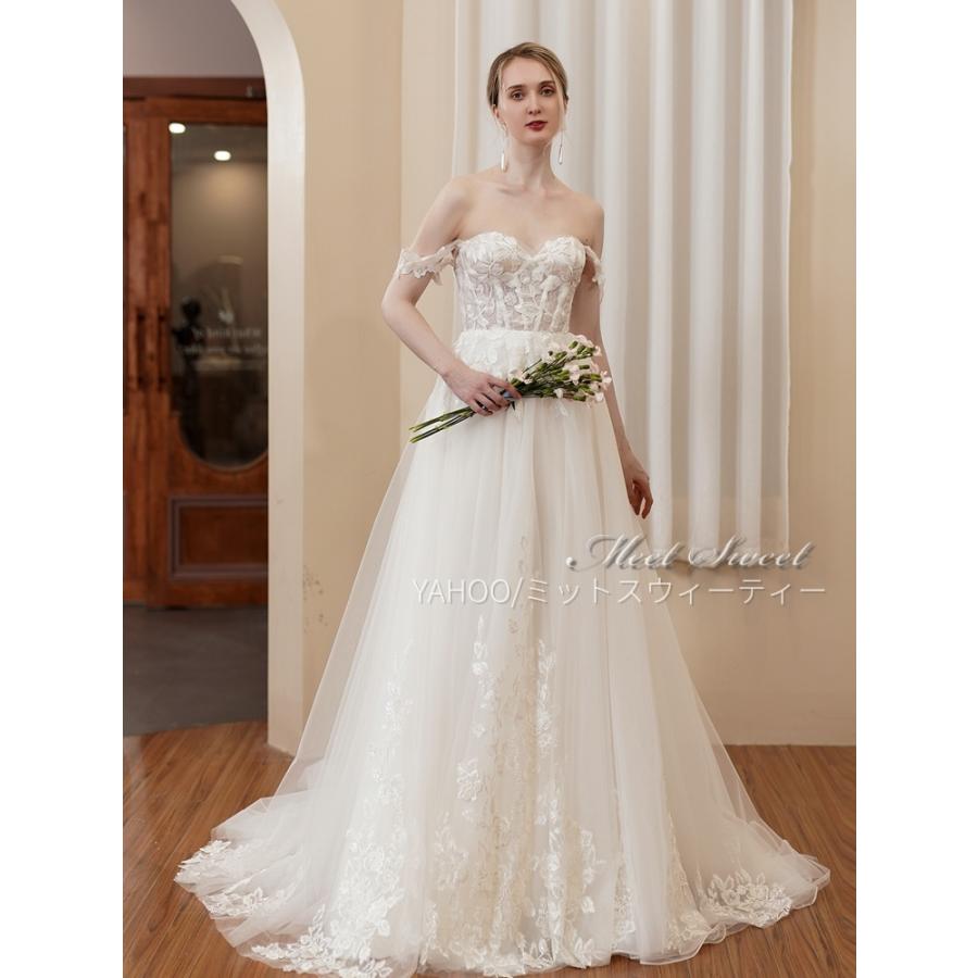 ウェディングドレス 2way ベアトップドレス レース 取り外し可能肩紐 オフショルダー 花嫁 結婚式 二次会 前撮り ドレス ブライダル ウエディングドレス_4