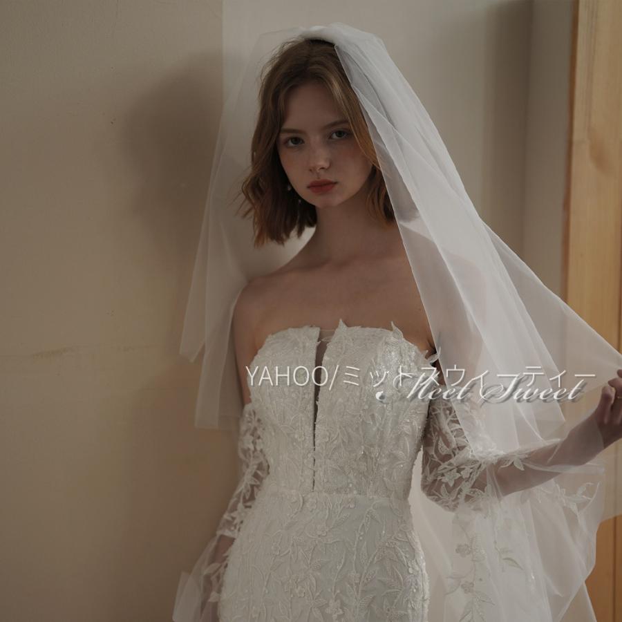 ウェディングドレス マーメイドドレス レース 袖付き オフショルダー 花嫁 結婚式 二次会 前撮り ドレス ブライダル ウエディングドレス オフホワイト_4