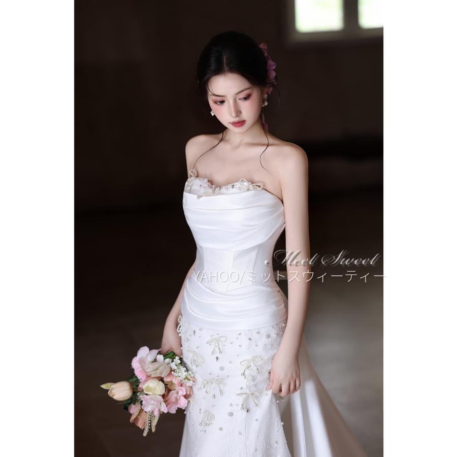 ベアトップ ウェディングドレス 結婚式 マーメイド 憧れのドレス オフホワイト マーメイドライン ベアトップ 華やかな