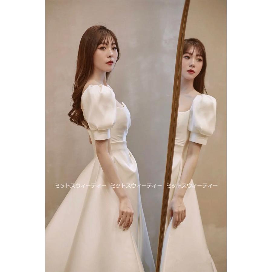 ウェディングドレス aラインドレス 半袖 ウエディングドレス スクエア