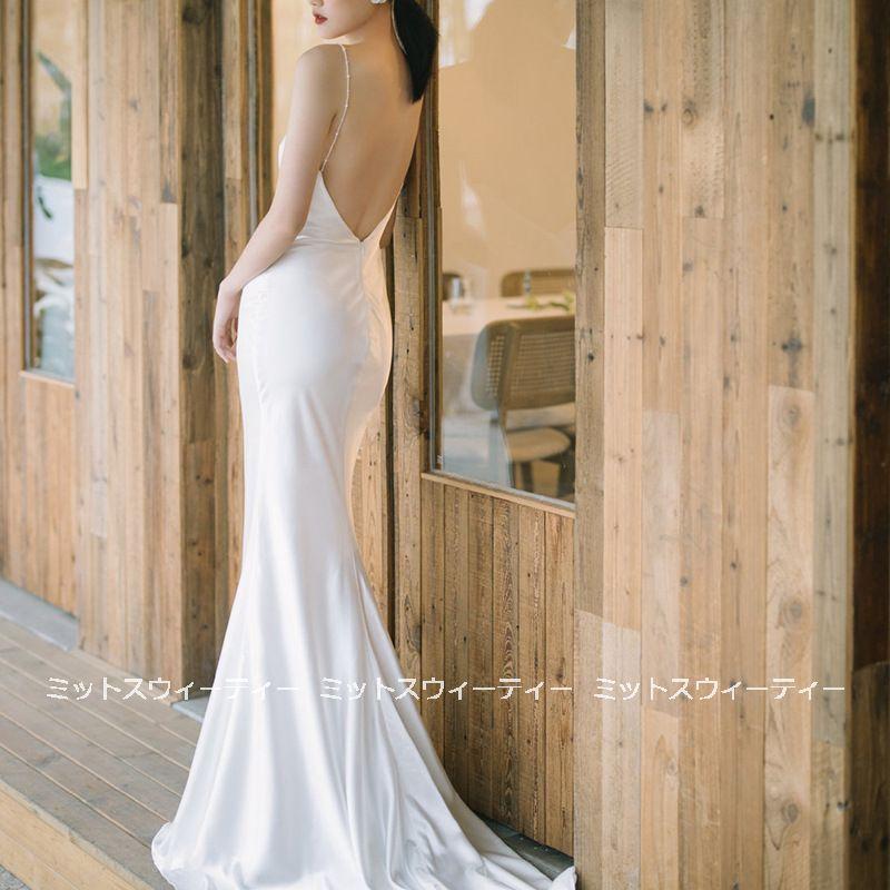 ウェディングドレス ウエディングドレス 二次会 結婚式 前撮り ブライダル スレンダーラインドレス スレンダードレス 花嫁 ロングドレス - 2