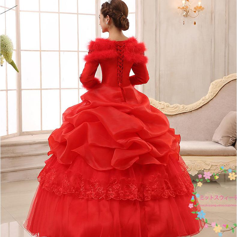 ウェディングドレス ホワイト 赤 レッド 安い 結婚式 花嫁 前撮り 長袖