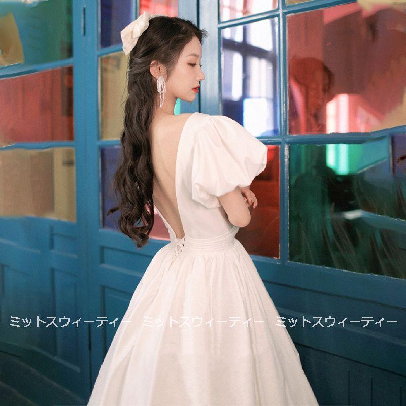 花嫁 ウェディングドレス 白 二次会 Aライン パフスリーブ 海外挙式 パーティードレス 披露宴 ブライダル シンプル 結婚式 ロングドレス 演奏会 大きいサイズ Wd306 ミットスウィーティー 通販 Yahoo ショッピング