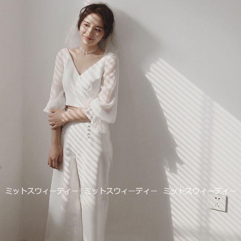 ウェディングドレス ワイドパンツ オールインワン 二次会 花嫁 パーティードレス 披露宴 ブライダル 結婚式 ロングドレス ファッション リゾート 大きいサイズ ウェディングドレス ワイドパンツ オールインワン 二次会 花嫁