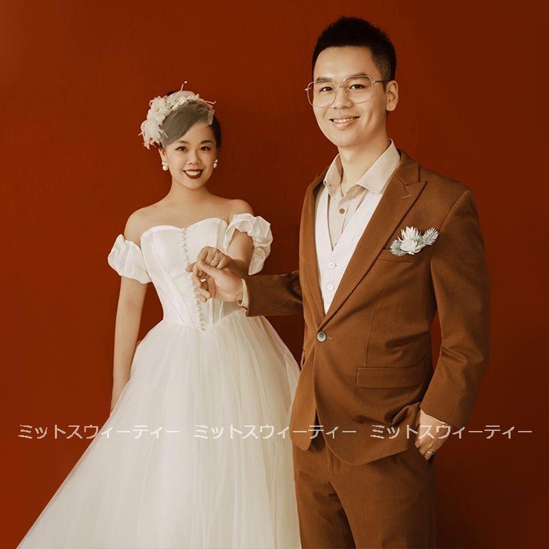 ウエディングドレス 結婚式 二次会 aラインドレス チュール 花嫁 白 大きいサイズ 挙式 パーティードレス 披露宴 ブライダル ロングドレス 演奏会 オフホワイト_2
