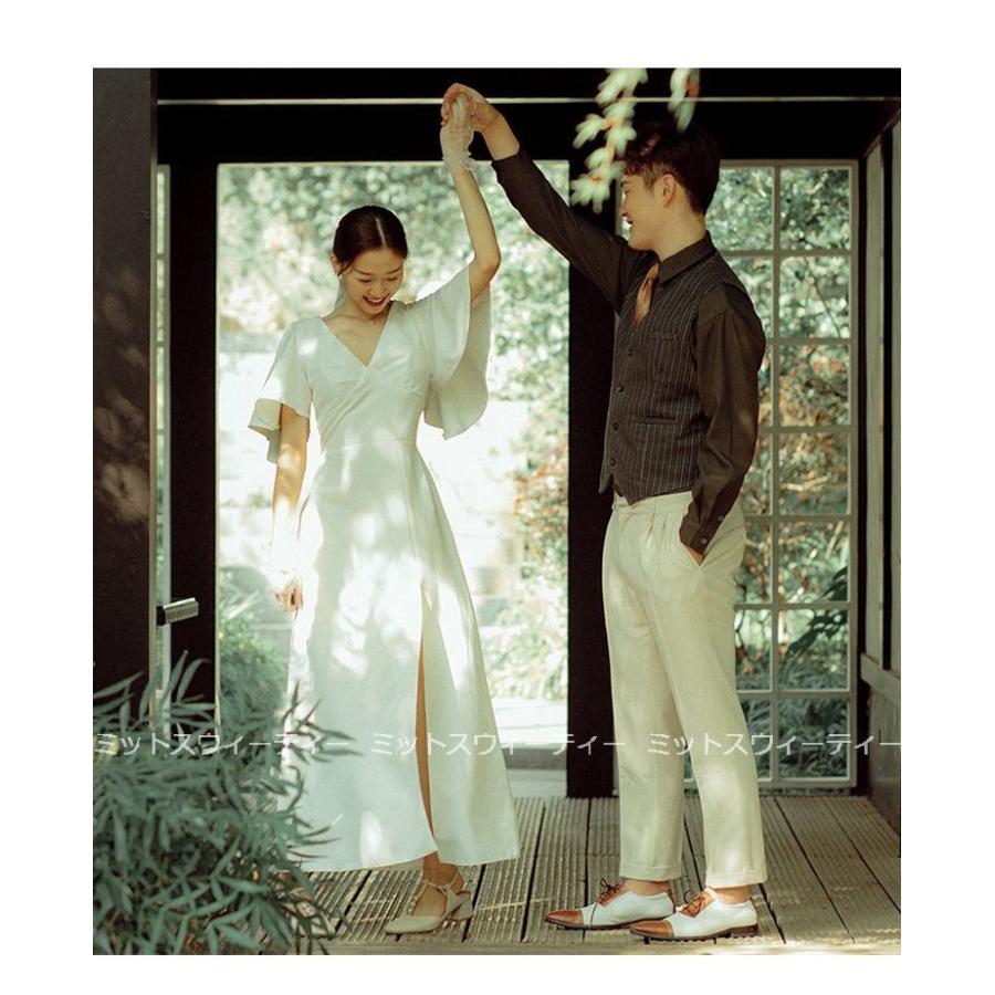 ウエディングドレス ソフト花嫁 二次会 aラインドレス マキシ丈 結婚式 ブライダル 大きいサイズ パーティードレス 海外挙式 演奏会 披露宴 スリット リゾート_4
