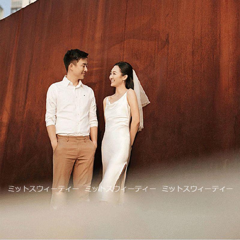 ウエディングドレス キャミソール ミディアム丈 白 シンプル 結婚式 スレンダードレス 二次会 ロングドレス 花嫁 ブライダル 大きいサイズ パーティードレス_3