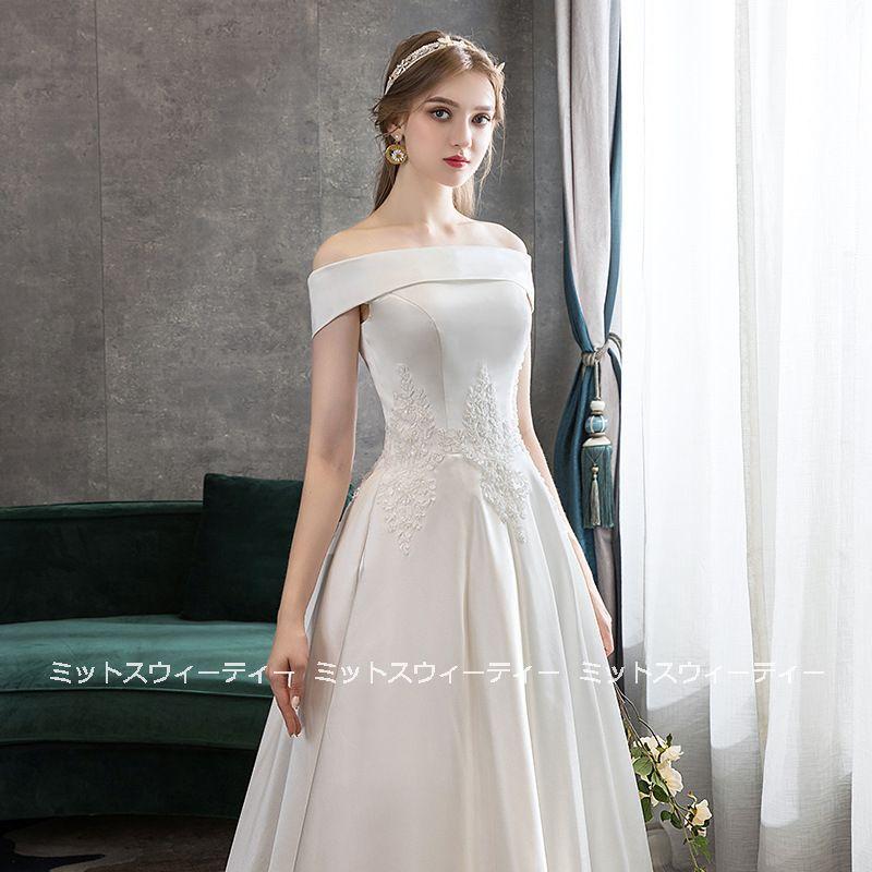 ウエディングドレス 結婚式 二次会 aラインドレス サテン 花嫁 ウエディングドレス 結婚式 二次会 aラインドレス サテン 花嫁