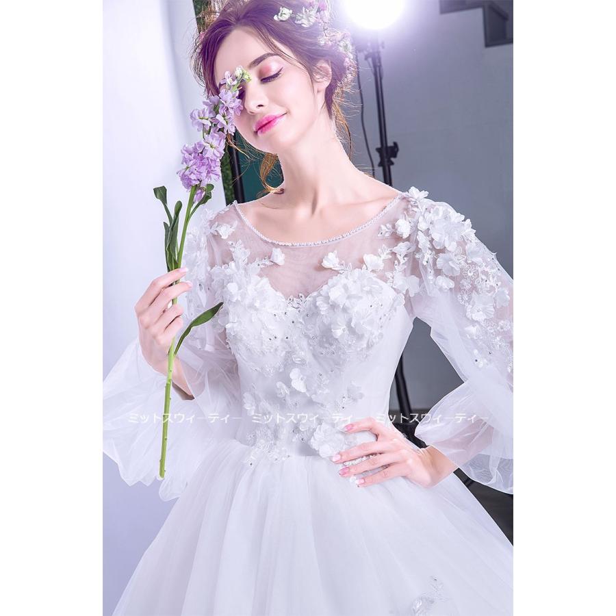 ウェディングドレス ロングドレス 純白 パーティードレス 白ドレス プリンセスドレス 長袖 フラワー 花 二次会 花嫁ドレス 結婚式 姫系ドレス イベント 演奏会 Wd447 ミットスウィーティー 通販 Yahoo ショッピング