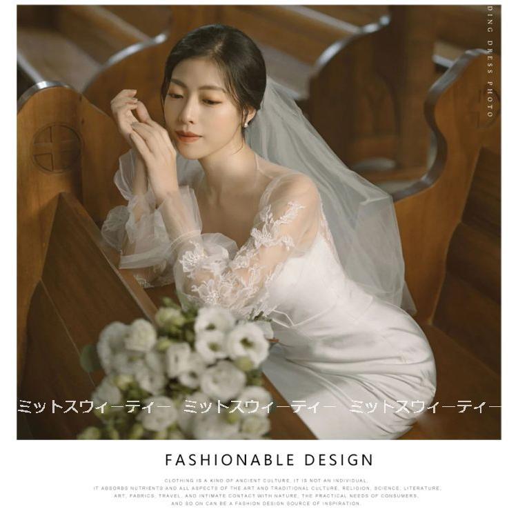 ウエディングドレス 二次会 花嫁 前撮り マーメイドライン ウェディングドレス ロングドレス 結婚式 エレガント レース セクシー リゾートドレス バックシャン_7
