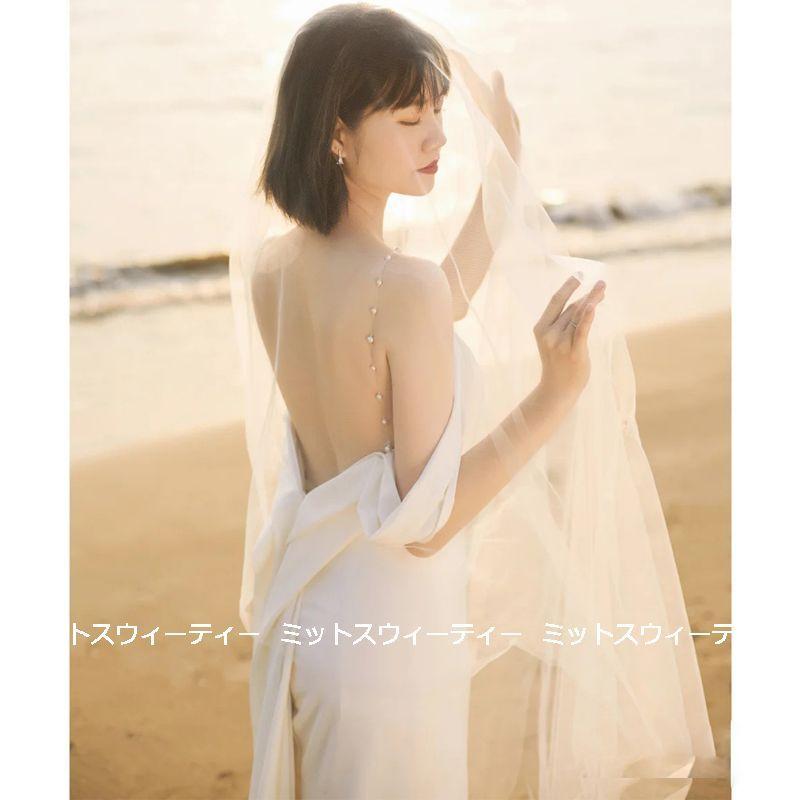 ウエディングドレス 二次会 花嫁 前撮り バックレス ウェディングドレス ロングドレス ビスチェ 結婚式 エレガント 白 シンプル リゾートドレス ワンピース