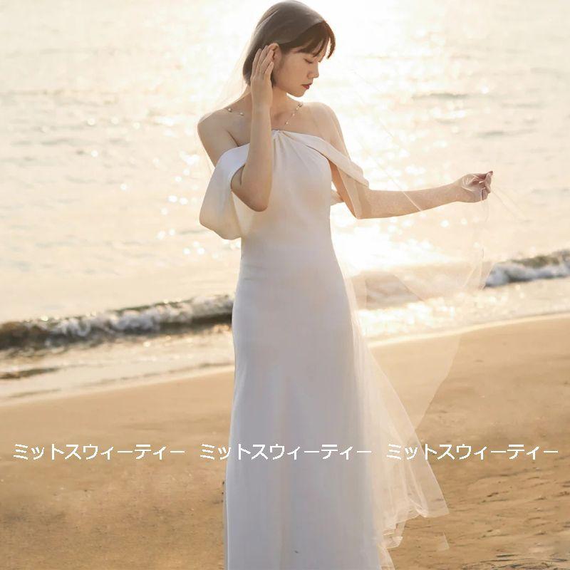 ウエディングドレス 二次会 花嫁 前撮り バックレス ウェディングドレス ロングドレス ビスチェ 結婚式 エレガント 白 シンプル リゾートドレス ワンピース_1
