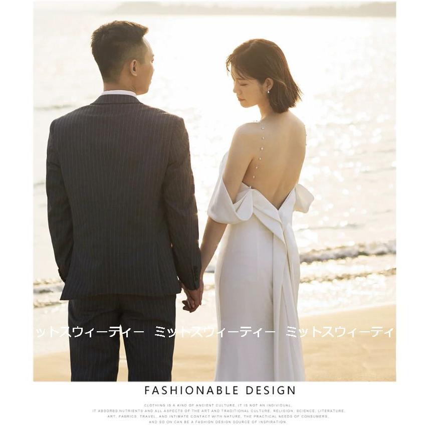 ウエディングドレス 二次会 花嫁 前撮り バックレス ウェディングドレス ロングドレス ビスチェ 結婚式 エレガント 白 シンプル リゾートドレス ワンピース_5