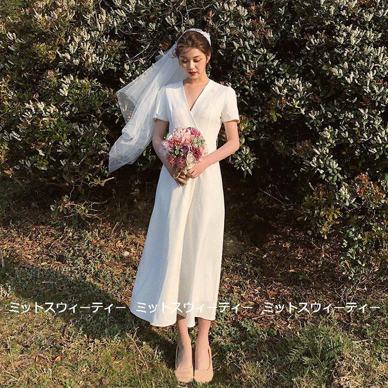 ウエディングドレス 二次会 花嫁 前撮り 半袖 ウェディング ウエディングドレス 二次会 花嫁 前撮り 半袖 ウェディング