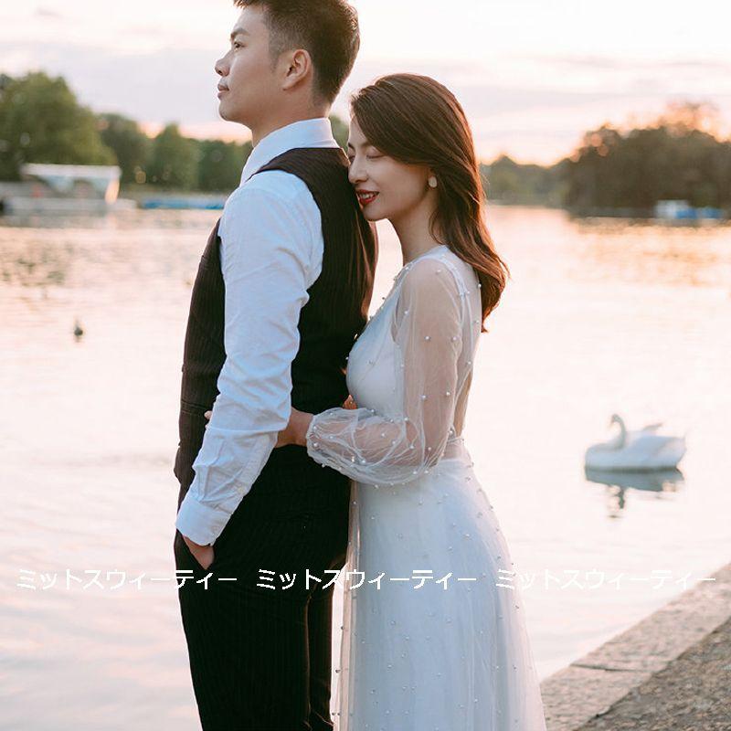 ウエディングドレス 二次会 花嫁 前撮り 長袖 パール チュール ウエディングドレス 二次会 花嫁 前撮り 長袖 パール チュール