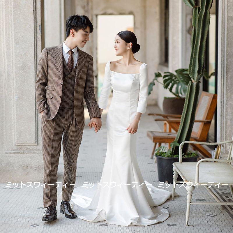 ウェディングドレス ロングドレス 長袖 スクエアネック 結婚式 ウェディングドレス ロングドレス 長袖 スクエアネック 結婚式