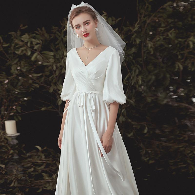 在庫処分セール ウェディングドレス ロング丈スカート シースル 結婚式 5分袖 パフスリーブ パーティードレス 二次会 ｖカッ 前撮り 後撮り ウエディングドレス ブライダル Wd51 ミットスウィーティー 通販 Yahoo ショッピング オンラインストア限定 Www