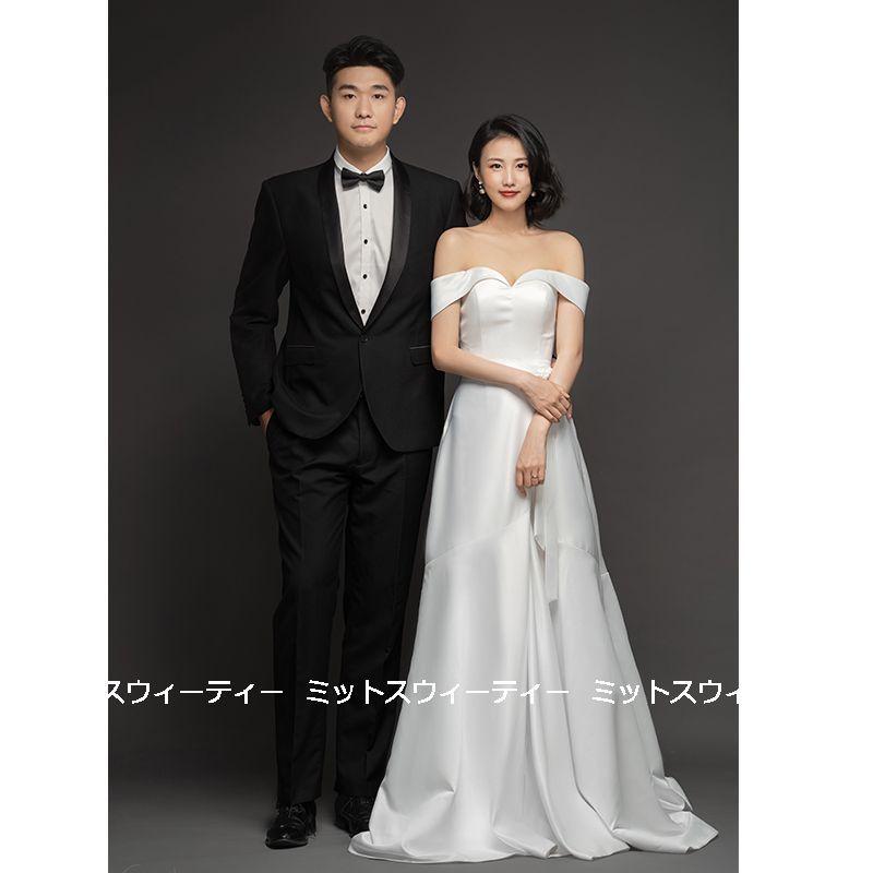 ウェディングドレス ロングドレス Aラインドレス オフショルダー 結婚式 ウエディングドレス 二次会 花嫁 前撮り サテン シンプル リゾートドレス ワンピース Wd519 ミットスウィーティー 通販 Yahoo ショッピング