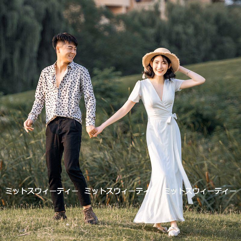 ウェディングドレス ロングドレス 結婚式 ウエディングドレス 二次会 花嫁 前撮り エレガント サテン ホワイト リゾートドレス ワンピース フォトウェディング