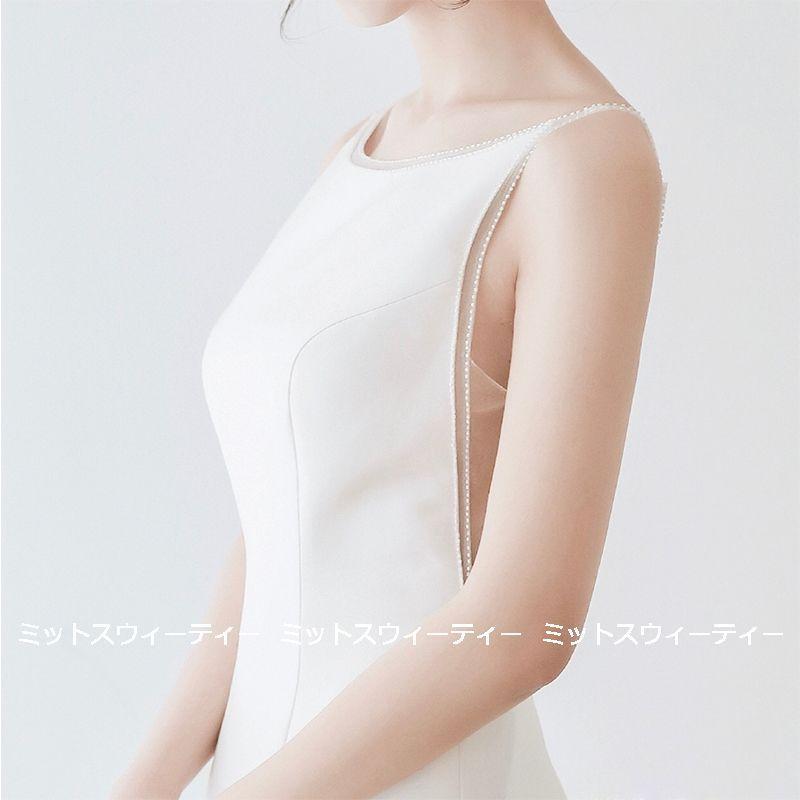 ウェディングドレス ロングドレス 結婚式 トレーン バックレス ウエディングドレス 二次会 花嫁 前撮り エレガント サテン ホワイト シンプル リゾートドレス_1