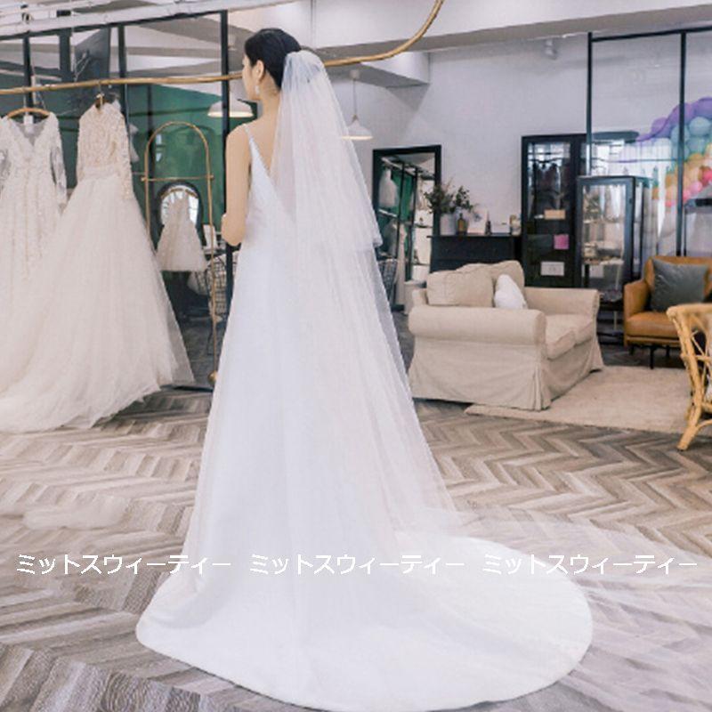 ウェディングドレス ロングドレス 結婚式 トレーン バックレス ウエディングドレス 二次会 花嫁 前撮り エレガント サテン ホワイト シンプル リゾートドレス_3