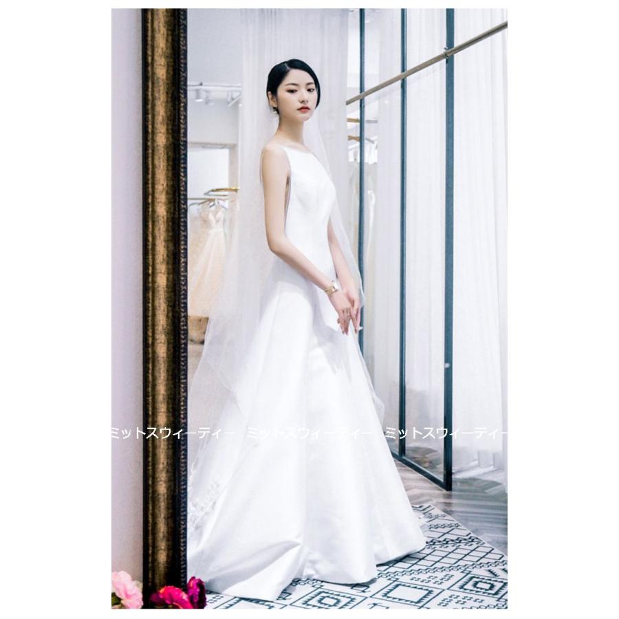 ウェディングドレス ロングドレス 結婚式 トレーン バックレス ウエディングドレス 二次会 花嫁 前撮り エレガント サテン ホワイト シンプル リゾートドレス_6