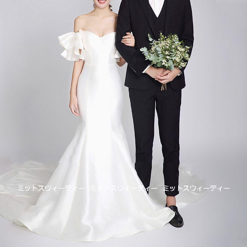 ウェディングドレス ロングドレス 結婚式 オフショルダー マーメイド 
