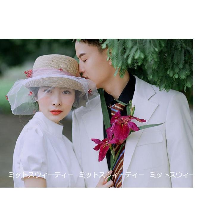 ウェディングドレス ウエディングドレス 半袖 ハイネック ロングドレス 結婚式 二次会 花嫁 前短後長 前撮りドレス サテン ホワイト フォトウエディング 白_6
