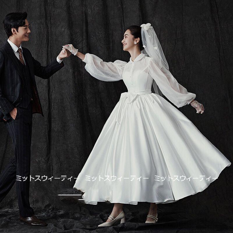 ウエディングドレス ロングドレス 二次会 花嫁 長袖 パーティドレス 