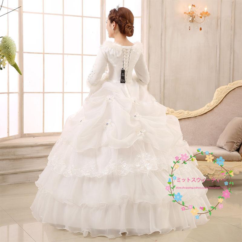 ウェディングドレス 白 安い 結婚式 花嫁 二次会 長袖 プリンセス 冬