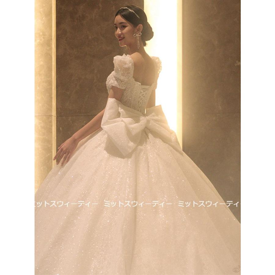 ウエディングドレス 二次会 プリンセスラインドレス 大きいサイズ 結婚式 トレーン ウェディングドレス 花嫁ドレス ロングドレス 半袖 バック