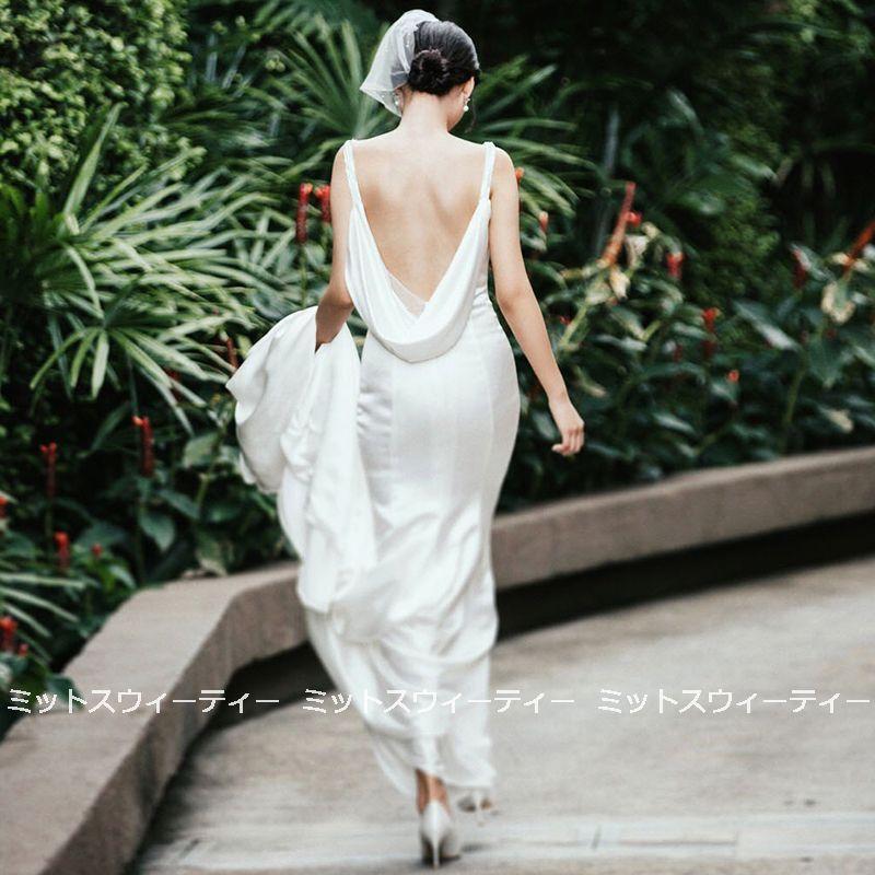 ウェディングドレス ロングドレス 花嫁 ウエディングドレス 海外挙式 フォトウェディング バックレス 披露宴 二次会 結婚式 リゾート ブライダル カジュアル_1