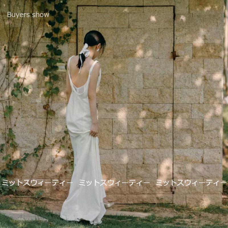 ウェディングドレス ロングドレス 花嫁 ウエディングドレス 海外挙式 フォトウェディング バックレス 披露宴 二次会 結婚式 リゾート ブライダル カジュアル_9