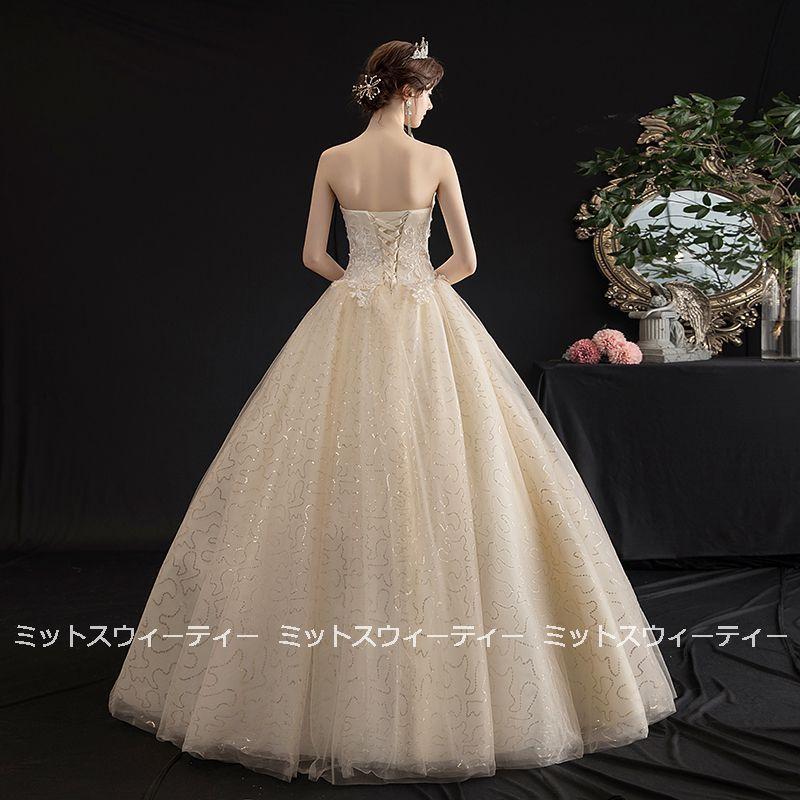 ウェディングドレス 花嫁 二次会 ビスチェ ウエディングドレス 結婚式 ロングドレス プリンセスライン シャンパン 挙式 披露宴 ブライダル 編み上げ ベアトップ｜missswteet1122｜03