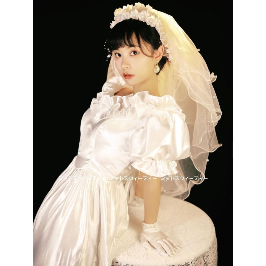 ウエディングドレス レトロ 花嫁 フリル サテン 昭和風 前撮り ウエディングドレス レトロ 花嫁 フリル サテン 昭和風 前撮り