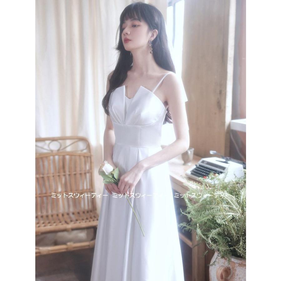 ウェディングドレス 花嫁 二次会 ウエディングドレス 結婚式 前撮り 披露宴 ホワイト サテン ミモレ丈ドレス キャミソール レストランウェディング ワンピース Wd796 ミットスウィーティー 通販 Yahoo ショッピング