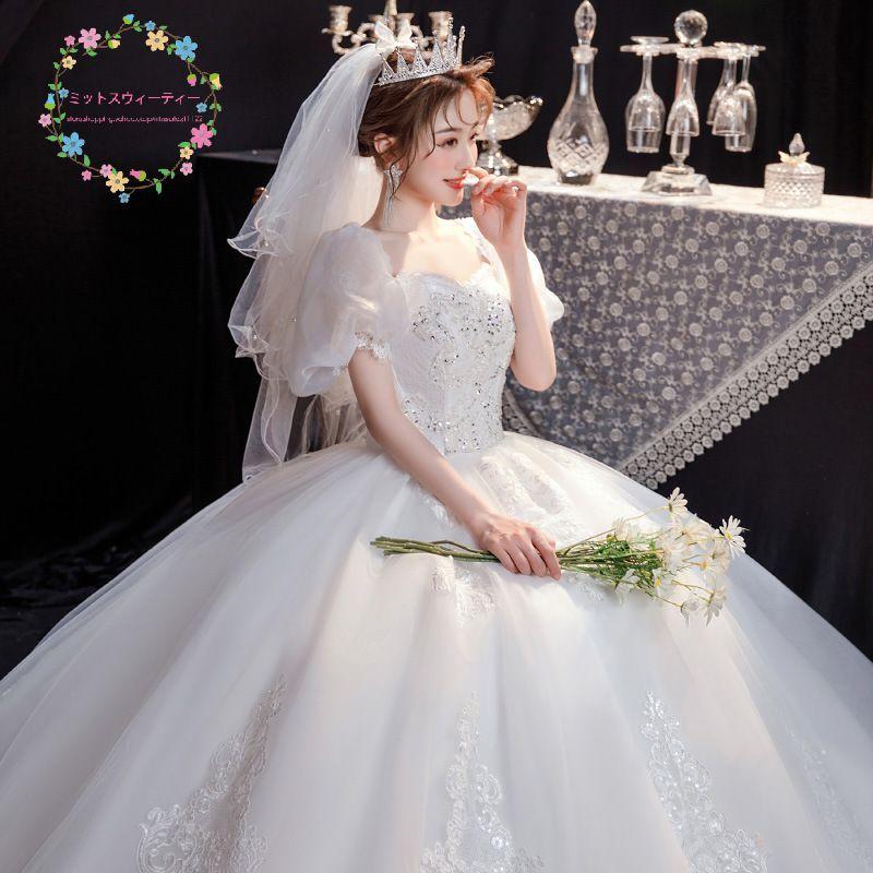 ウェディングドレス 大きいサイズ 妊娠 結婚式ドレス Aライン ホワイト