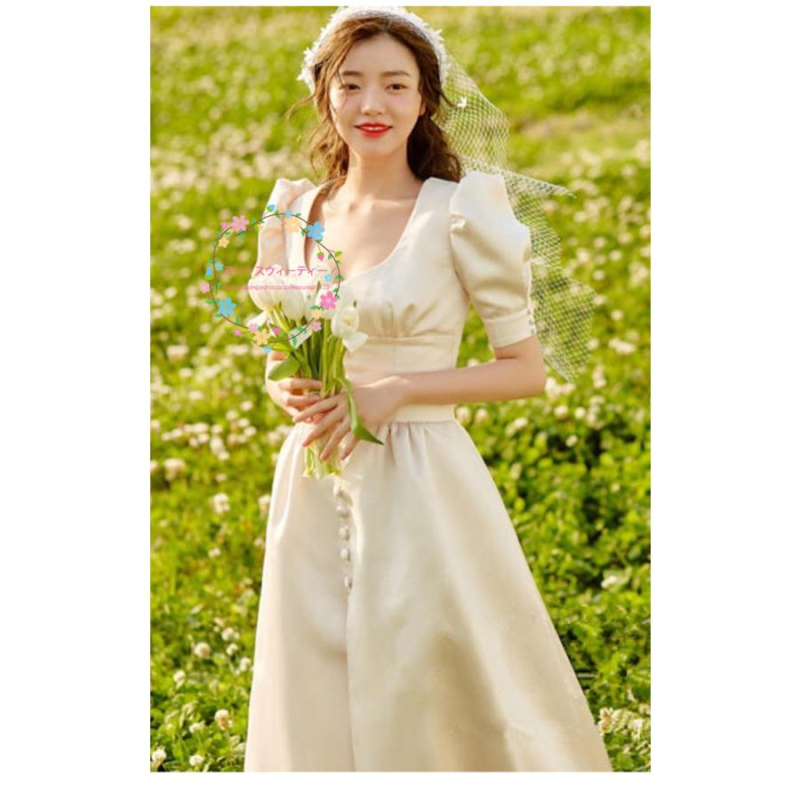 ウエディングドレス パフスリーブドレス 半袖 ブライダル ウェディング