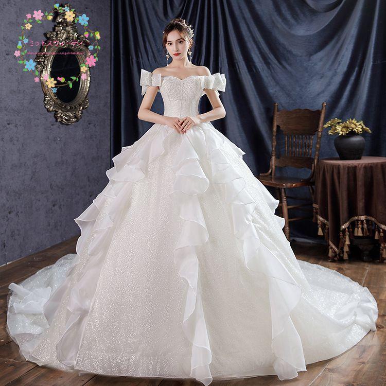 ウエディングドレス 花嫁 大きいサイズ 結婚式 編み上げ 袖付き