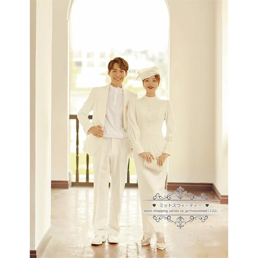 ウェディングドレス 二次会 結婚式 ブライダル 長袖 秋冬 レトロ