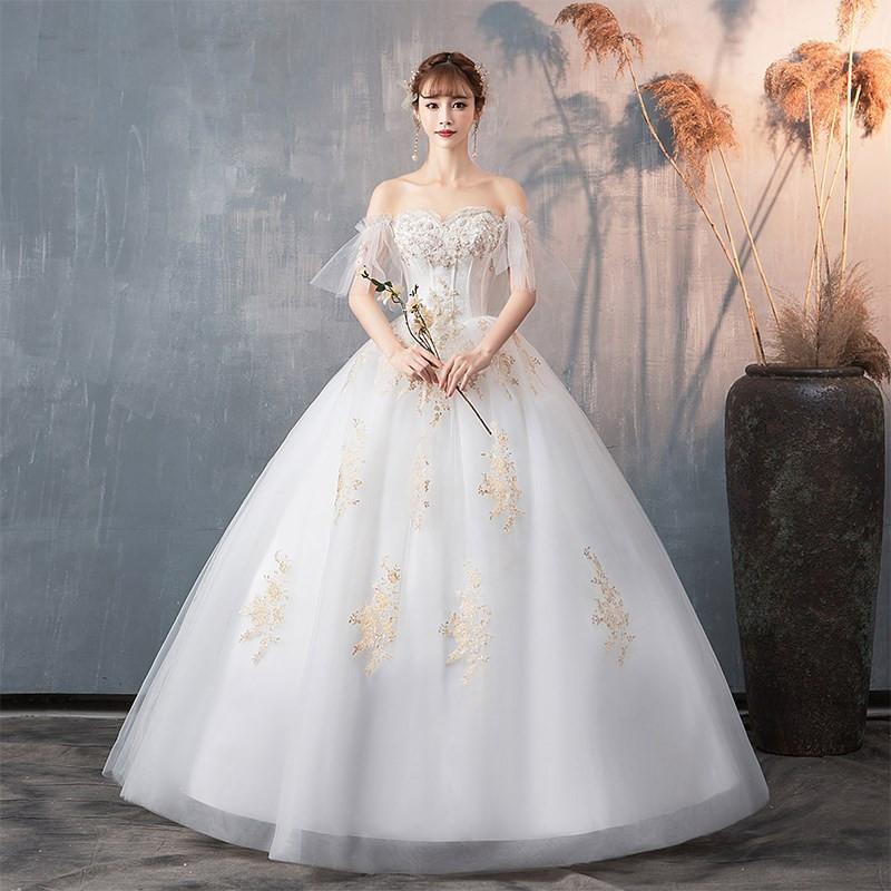 ウェディングドレス 二次会 結婚式 プリンセスラインドレス チュール ブライダル ロングドレス 前撮り 挙式 花嫁 記念撮影 ウエディングドレス オフショルダー Wd876 ミットスウィーティー 通販 Yahoo ショッピング