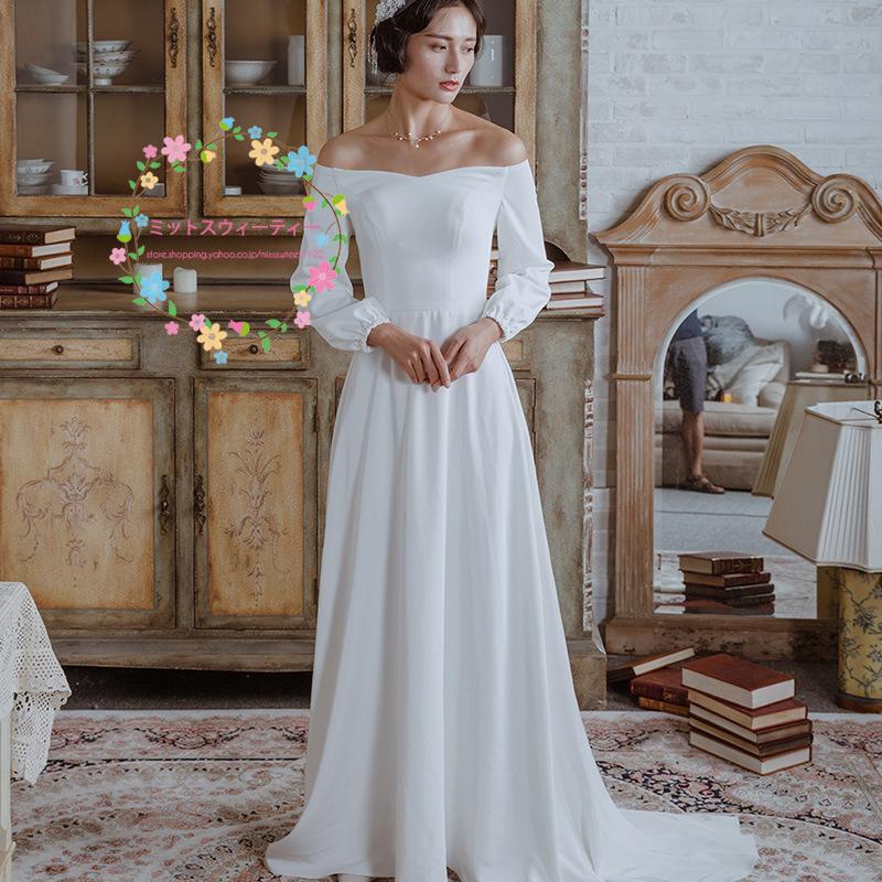 ウエディングドレス パーティードレス 袖付き 二次会ドレス 結婚式 ウェデイングドレス 花嫁 オフショルダー Aラインドレス 長袖 スレンダードレス 発表会 Wd ミットスウィーティー 通販 Yahoo ショッピング