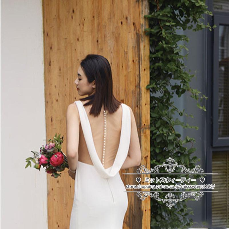 ウェディングドレス 二次会 結婚式 バックシャン ブライダル マーメイドライン ノースリーブ ファスナー 前撮り 海外挙式 花嫁 記念撮影 ウエディングドレス_1
