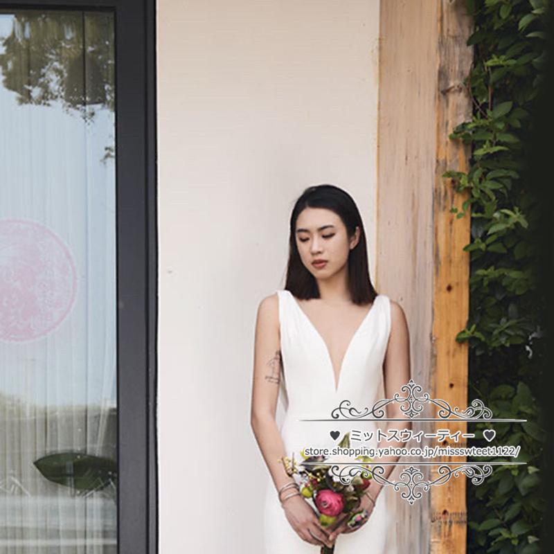 ウェディングドレス 二次会 結婚式 バックシャン ブライダル マーメイドライン ノースリーブ ファスナー 前撮り 海外挙式 花嫁 記念撮影 ウエディングドレス_2