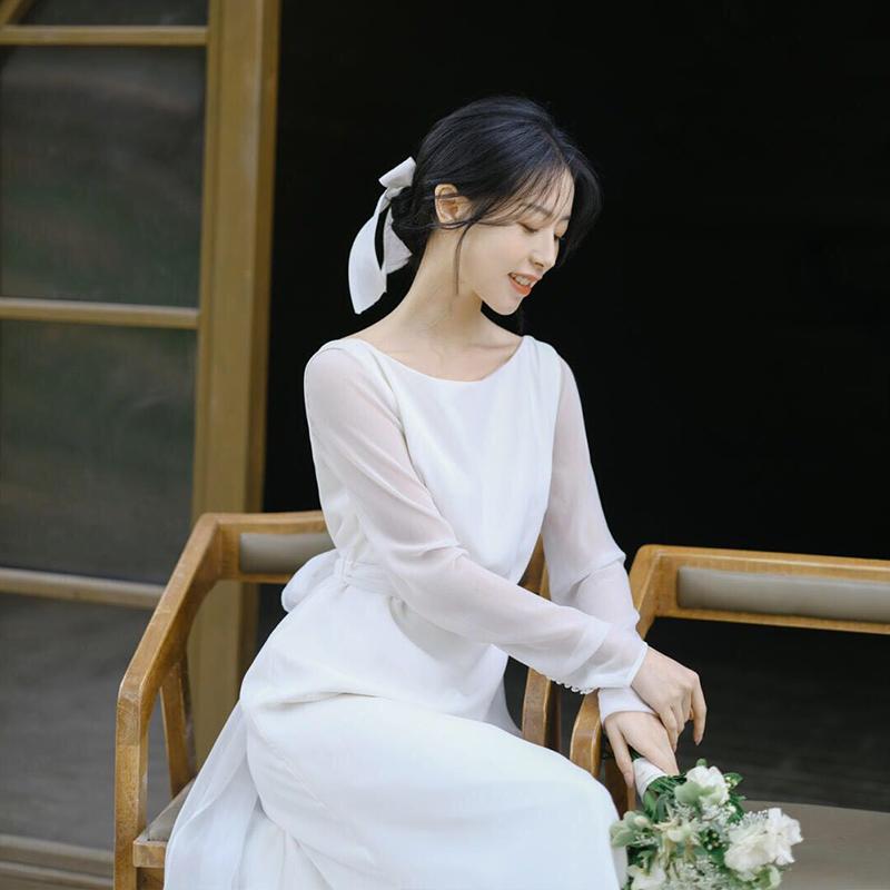 ウェディングドレス 二次会 結婚式 ブライダル 長袖 春秋 ロングドレス 