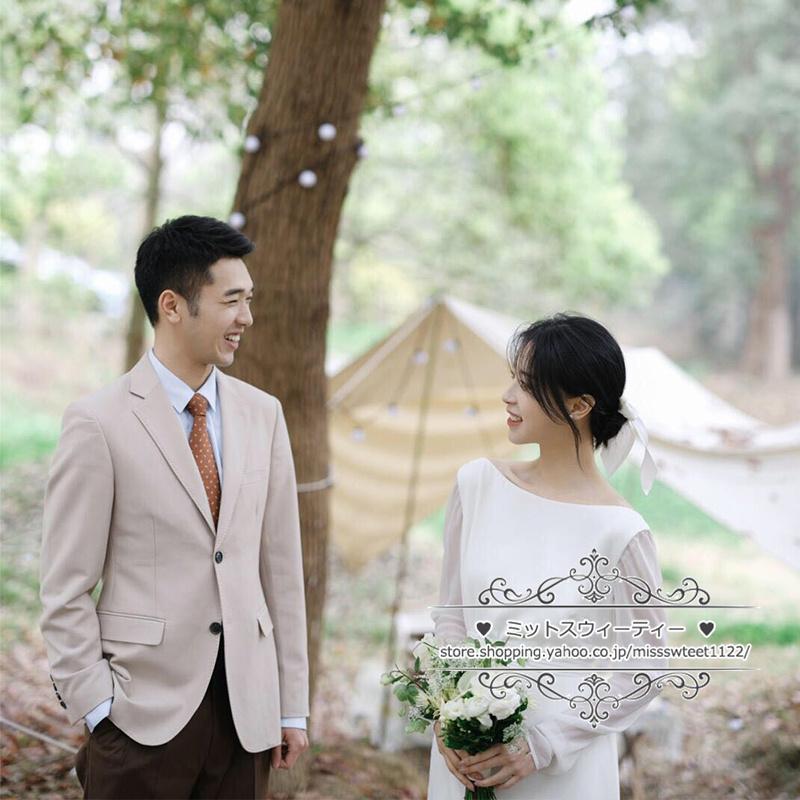 ウェディングドレス 二次会 結婚式 ブライダル 長袖 春秋 ロングドレス