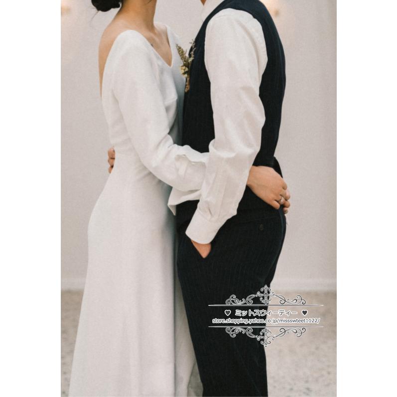 ウェディングドレス 二次会 結婚式 長袖 Vネック サテン 秋冬 ウェディングドレス 二次会 結婚式 長袖 Vネック サテン 秋冬