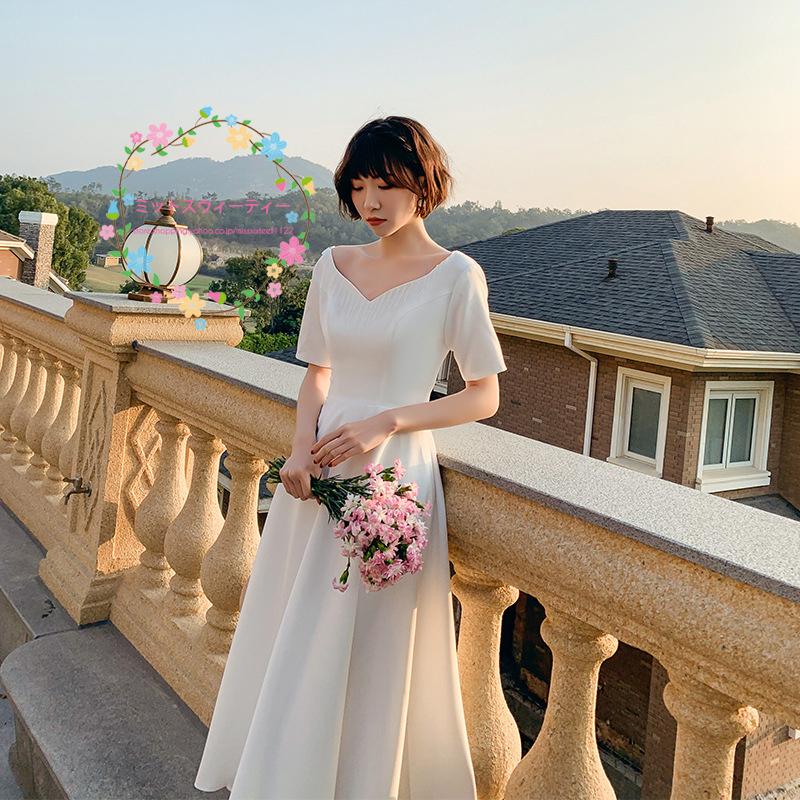 45 割引 正規販売店 ウェディングドレスサテンミモレ丈シンプル前撮りブライダル結婚式二次会披露宴花嫁旅 ワンピース ドレス レディース服 Urbanfarminginstitute Org