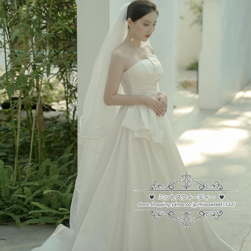 ウェディングドレス 二次会 結婚式 Aラインドレス サテン ウェディングドレス 二次会 結婚式 Aラインドレス サテン