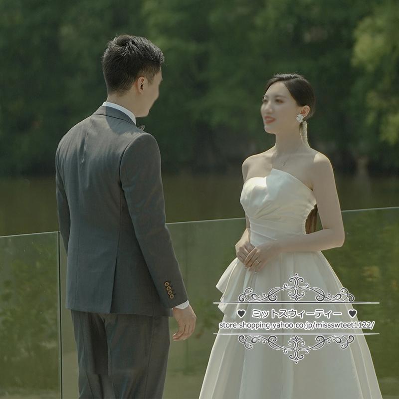 ウェディングドレス 二次会 結婚式 Aラインドレス サテン ウェディングドレス 二次会 結婚式 Aラインドレス サテン
